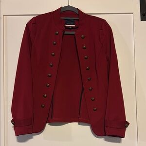 Red Structured Blazer with Collarless Design